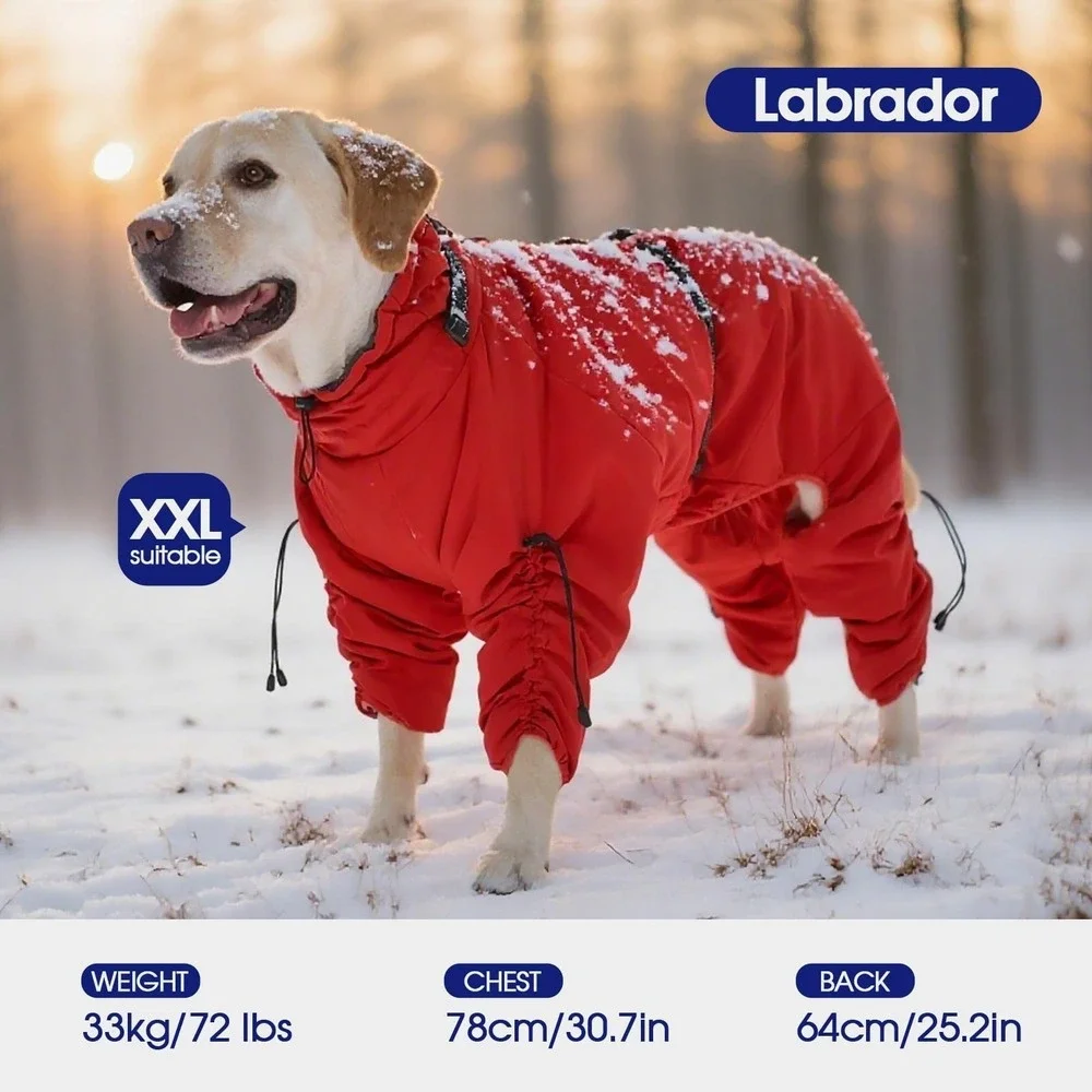 NIP Full Body Dog Coat Turtleneck Windproof Winter Snowsuit Size XXL Red 72 lbs